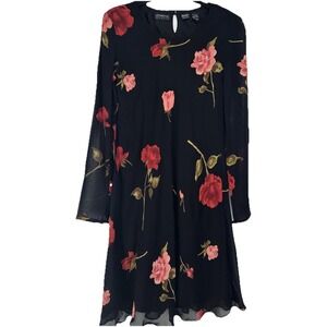 Liz Claiborne Dress Size 4 Black Floral Sheer Whimsigoth Dark Romantic Y2K